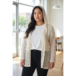 NWT Bellini Offwhite, Beige‎ Lace Hooded Cardigan, Waterfall women's 1X
